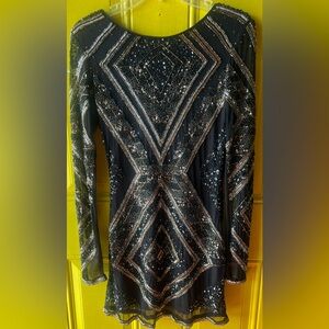 LUXURY HIGH END Glamorous Black and Gold Sequin Long Sleeve Dress